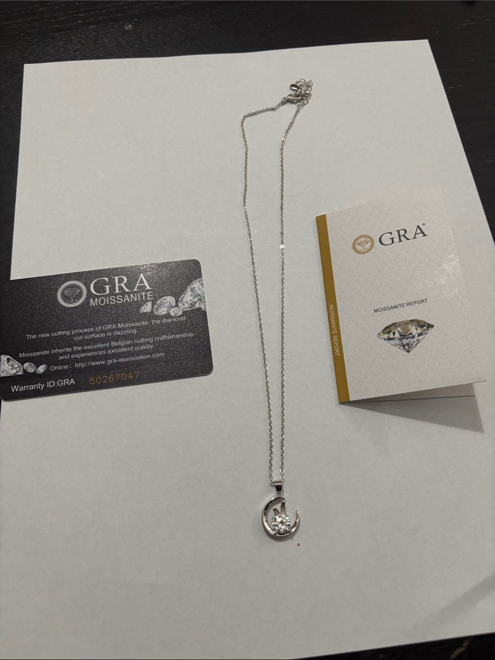 Silver Moon Pendant Necklace with Clear Stone
